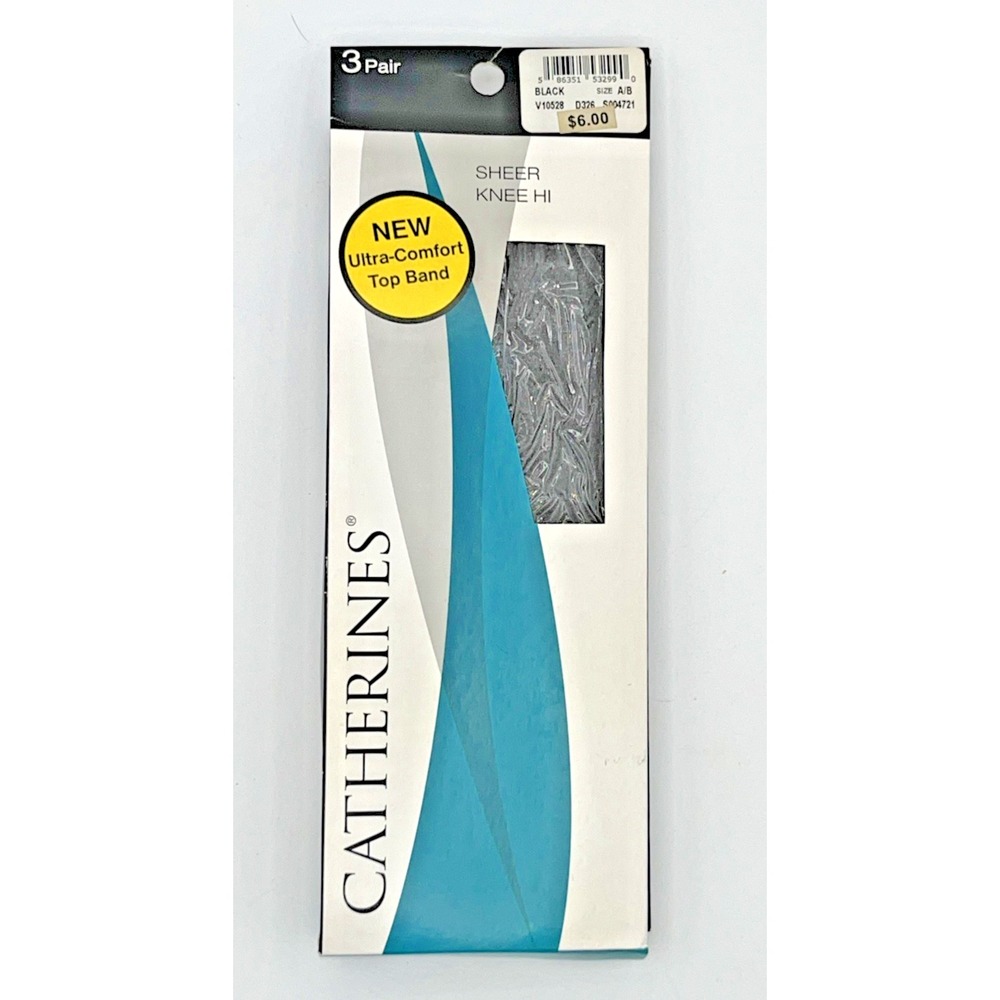 Catherines Sheer Knee Hi Stockings BLACK Size A/B - Pack of 3 - NEW